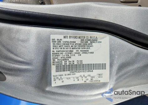 2001 Ford Taurus Se из США, поврежденный, VIN 1FAFP53241G218960